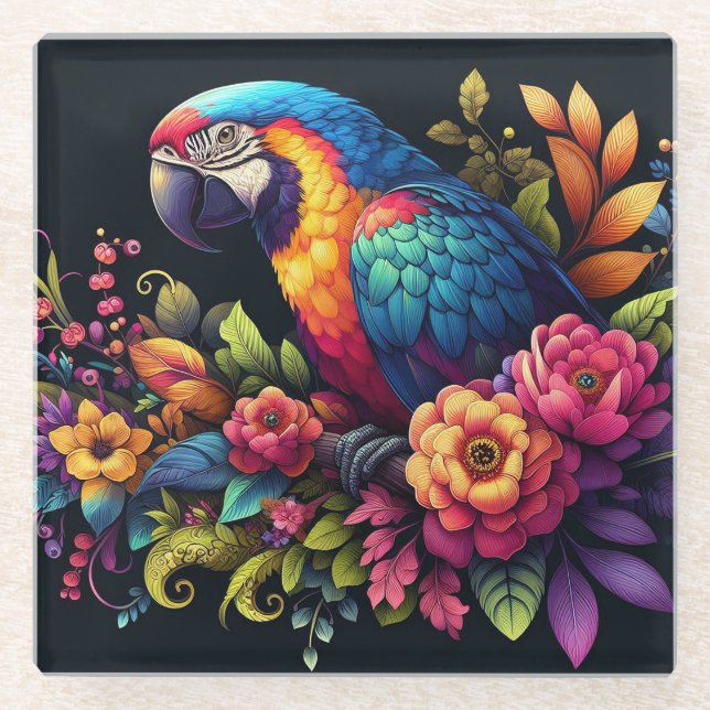 Macaw Parrot Glass Coaster (Front)