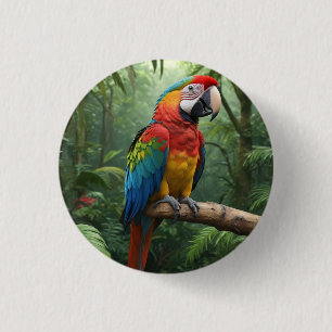 Macaw Parrot in the Jungle 3 Cm Round Badge