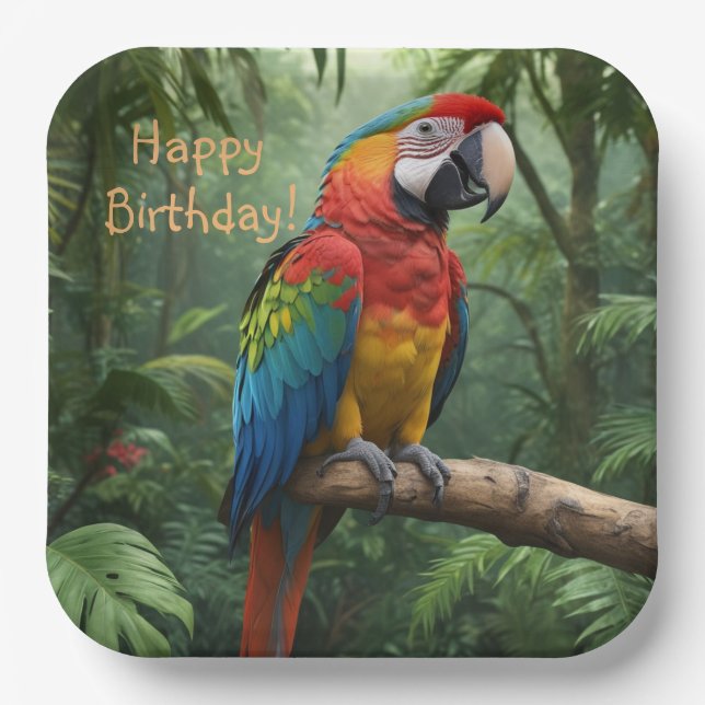 Macaw Parrot in the Jungle Paper Plate (Front)