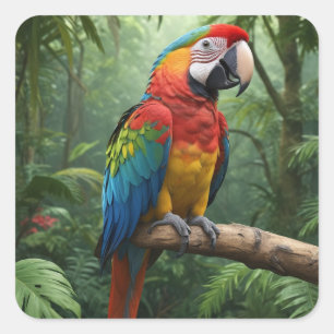 Macaw Parrot in the Jungle Square Sticker