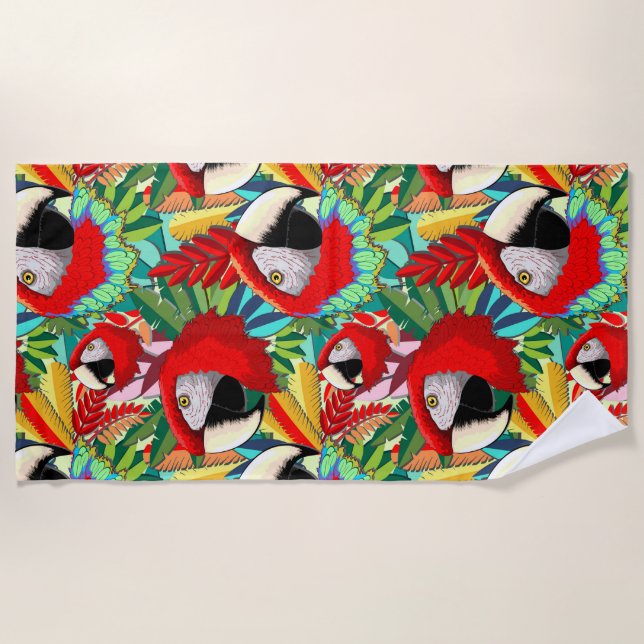 Macaw Parrot Paper Craft Beach Towel (Front)