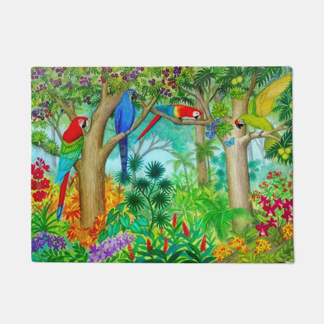 Macaw Parrot Tropical Jungle Doormat (Front)