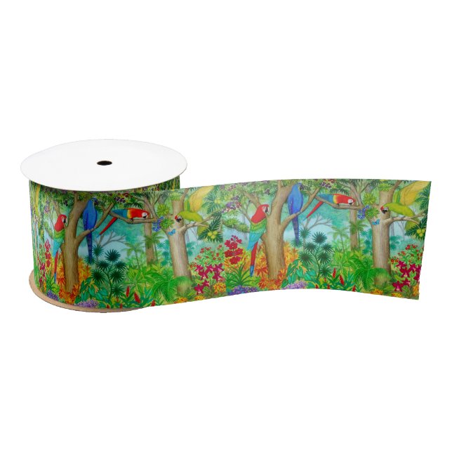 Macaw Parrot Tropical Jungle Ribbon Satin Ribbon (Spool)
