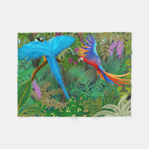 Macaw Parrots in Jungle Fleece Blanket