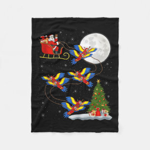 Macaw Parrots Santa Sleigh Flying Funny Magical Ch Fleece Blanket