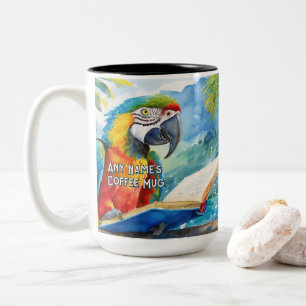 Macaw Reading the Big Book Two-Tone Coffee Mug