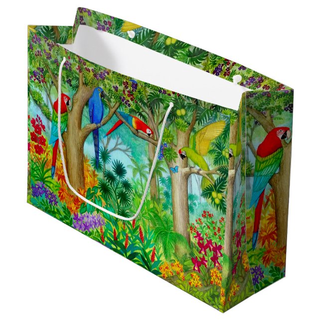 Macaw Tropical Jungle Gift Bag Large (Front Angled)