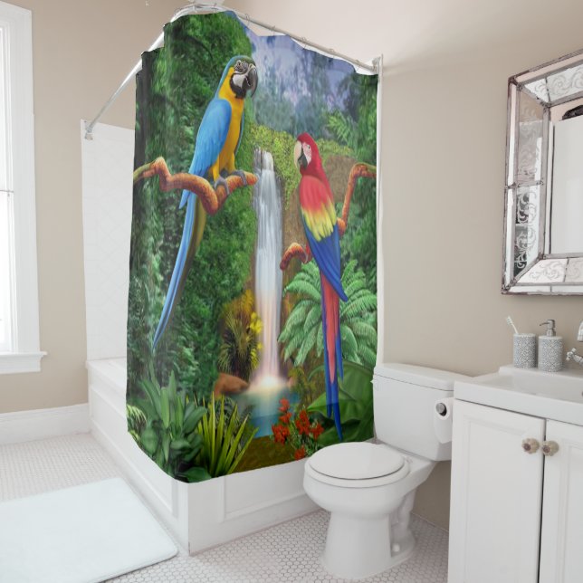 Macaw Tropical Parrots Shower Curtain (In Situ)