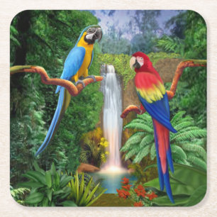 Macaw Tropical Parrots Square Paper Coaster