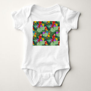 Macaw, tropical plants: seamless pattern. baby bodysuit