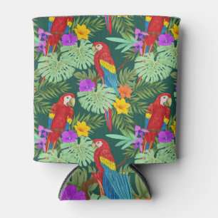 Macaw, tropical plants: seamless pattern. can cooler