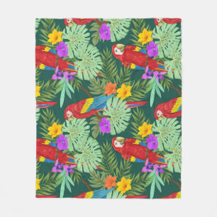 Macaw, tropical plants: seamless pattern. fleece blanket