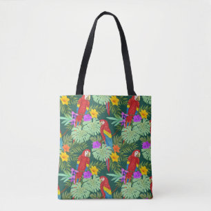 Macaw, tropical plants: seamless pattern. tote bag