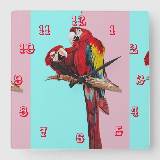 Macaw Watercolor Parrot Bird Childrens Room Clock (Front)