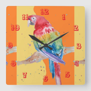 Macaw Watercolor Parrot Bird Childrens Room Clock