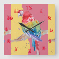 Macaw Watercolor Parrot Bird Childrens Room Clock