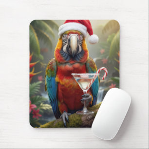Macaw Wearing a Santa Claus Hat Mouse Mat