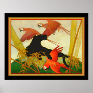 "Macaws & Panther" Stark Davis Art Deco Print