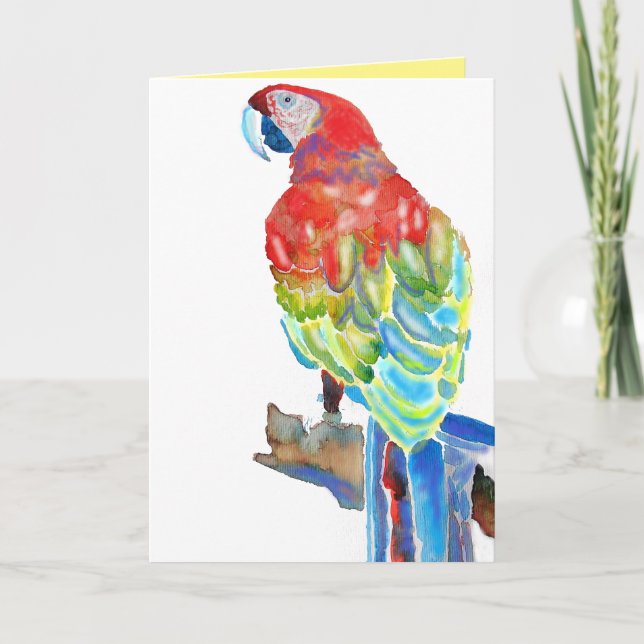 Macaws Red Green Blue Parrot Watercolour Card (Front)