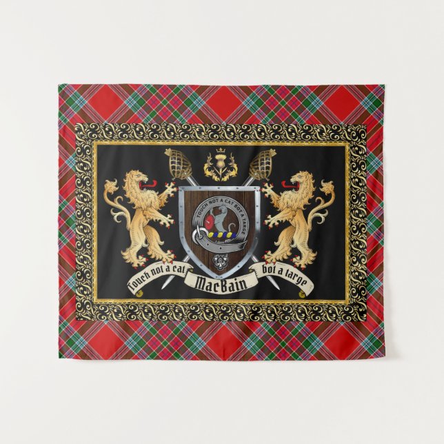 MacBain Clan Badge & Motto w/Lions Tapestry (Front (Horizontal))