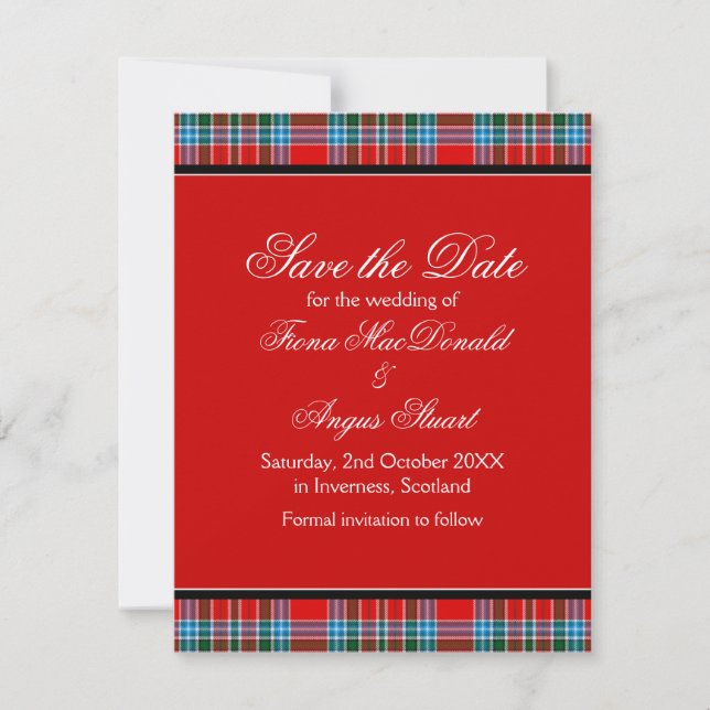 MacBean Ancient Tartan Wedding Save the Date Card (Front)