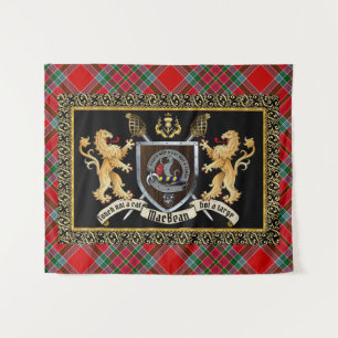 MacBean Clan Badge & Motto w/Lions  Tapestry