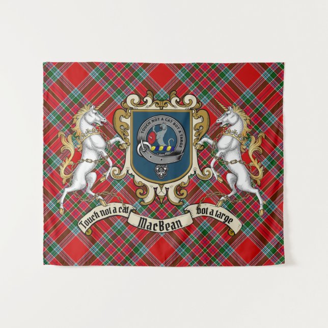 MacBean Clan Badge & Unicorns w/Tartan  Tapestry (Front (Horizontal))