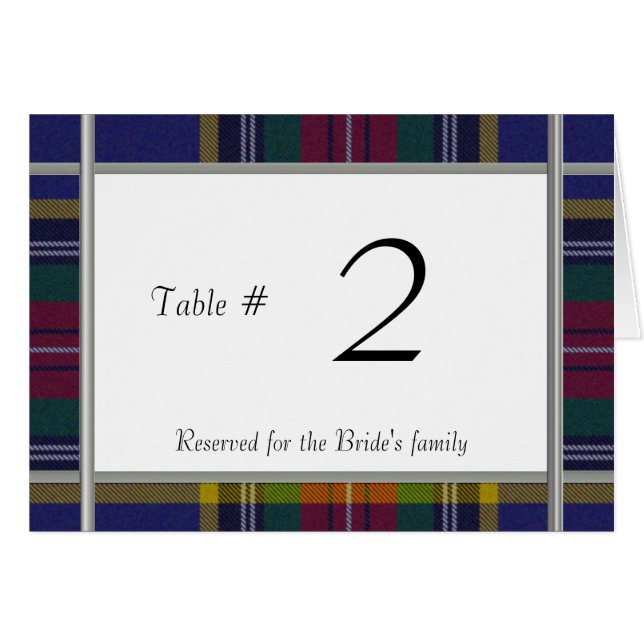 MacBeth Plaid Wedding reception table number (Front Horizontal)