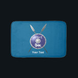 Maccabee Shield And Spears Bath Mat<br><div class="desc">A depiction of a Maccabee's shield and two spears. The shield is adorned by a lion and text reading "Yisrael" (Israel) in the Paleo-Hebrew alphabet. "Maccabee" also appears in English. The Maccabees were Jewish rebels who freed Judea from the yoke of the Seleucid Empire. Chanukkah is not just a mid-winter...</div>