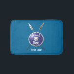 Maccabee Shield And Spears Bath Mat<br><div class="desc">A depiction of a Maccabee's shield and two spears. The shield is adorned by a lion and text reading "Yisrael" (Israel) in the Paleo-Hebrew alphabet. "Maccabee" also appears in English. The Maccabees were Jewish rebels who freed Judea from the yoke of the Seleucid Empire. Chanukkah is not just a mid-winter...</div>