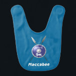 Maccabee Shield And Spears Bib<br><div class="desc">A depiction of a Maccabee's shield and two spears. The shield is adorned by a lion and text reading "Yisrael" (Israel) in the Paleo-Hebrew alphabet. "Maccabee" also appears in English. The Maccabees were Jewish rebels who freed Judea from the yoke of the Seleucid Empire. Chanukkah is not just a mid-winter...</div>