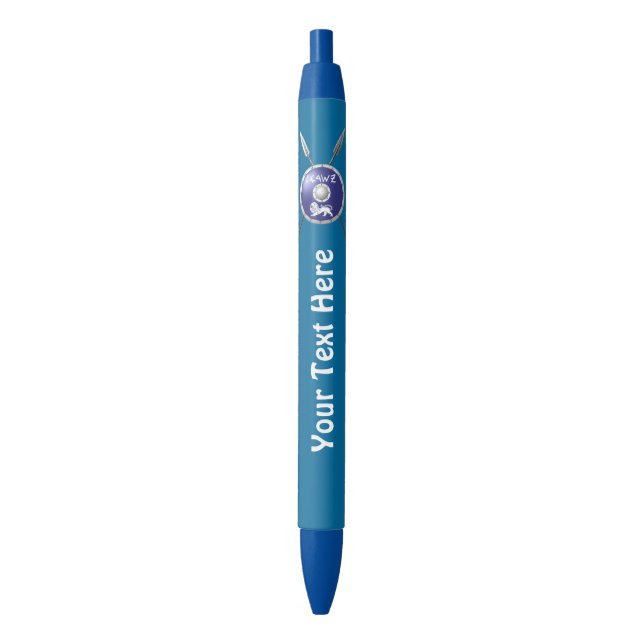 Maccabee Shield And Spears Blue Ink Pen (Front Vertical)