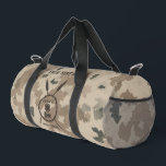 Maccabee Shield And Spears - Desert  Duffle Bag<br><div class="desc">A military brown "subdued" style depiction of a Maccabee's shield and two spears on a desert camo background. The shield is adorned by a lion and text reading "Yisrael" (Israel) in the Paleo-Hebrew alphabet. Modern Hebrew text reading "Maccabee" also appears. Customise by adding your own additional text. The Maccabees were...</div>