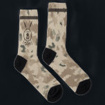 Maccabee Shield And Spears - Desert Socks<br><div class="desc">A military brown "subdued" style depiction of a Maccabee's shield and two spears on a desert camo background. The shield is adorned by a lion and text reading "Yisrael" (Israel) in the Paleo-Hebrew alphabet. Modern Hebrew text reading "Maccabee" also appears. The Maccabees were Jewish rebels who freed Judea from the...</div>
