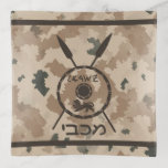 Maccabee Shield And Spears - Desert Trinket Trays<br><div class="desc">A military brown "subdued" style depiction of a Maccabee's shield and two spears on a desert camo background. The shield is adorned by a lion and text reading "Yisrael" (Israel) in the Paleo-Hebrew alphabet. Modern Hebrew text reading "Maccabee" also appears. The Maccabees were Jewish rebels who freed Judea from the...</div>