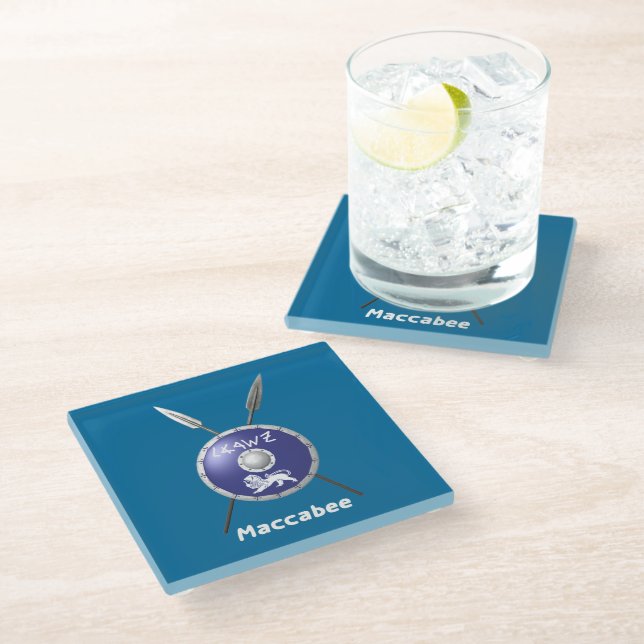 Maccabee Shield And Spears Glass Coaster (Angled)