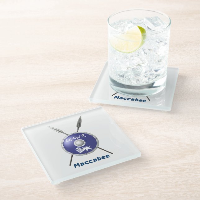 Maccabee Shield And Spears Glass Coaster (Angled)