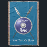 Maccabee Shield And Spears Throw Blanket<br><div class="desc">A depiction of a Maccabee's shield and two spears. The shield is adorned by a lion and text reading "Yisrael" (Israel) in the Paleo-Hebrew alphabet. Add your own additional text. The Maccabees were Jewish rebels who freed Judea from the yoke of the Seleucid Empire. Chanukkah is not just a mid-winter...</div>