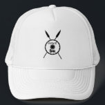 Maccabee Shield And Spears Trucker Hat<br><div class="desc">A black military "subdued" style depiction of a Maccabee's shield and two spears. The shield is adorned by a lion and text reading "Yisrael" (Israel) in the Paleo-Hebrew alphabet. The Maccabees were Jewish rebels who freed Judea from the yoke of the Seleucid Empire. Chanukkah is not just a mid-winter festival...</div>