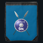 Maccabee Shield Drawstring Bag<br><div class="desc">A depiction of a Maccabee's shield and two spears. The shield is adorned by a lion and text reading "Yisrael" (Israel) in the Paleo-Hebrew alphabet. The Maccabees were Jewish rebels who freed Judea from the yoke of the Seleucid Empire. Chanukkah is not just a mid-winter festival featuring candles and fried...</div>