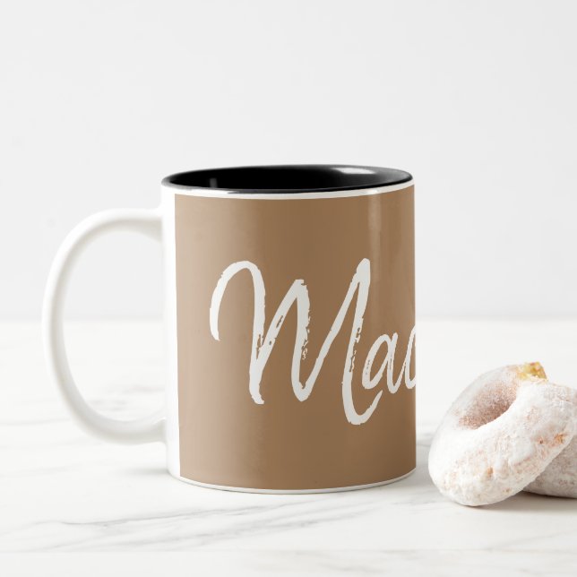 Macchiato coffee lovers typography Two-Tone coffee mug (With Donut)