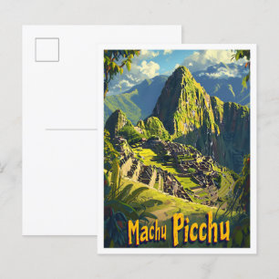 Maccu Pichu Cusco Peru Vintage Travel Illustration Postcard