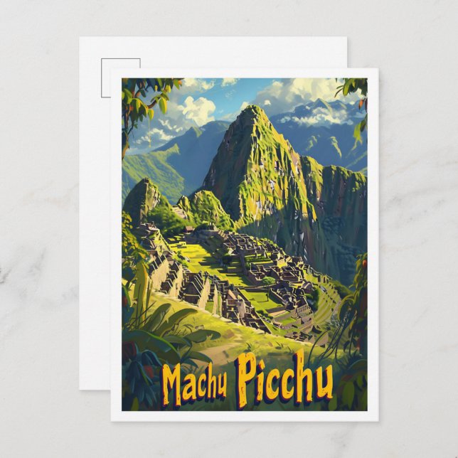 Maccu Pichu Cusco Peru Vintage Travel Illustration Postcard (Front/Back)