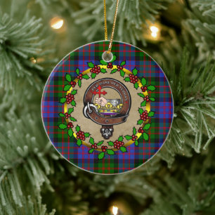 MacDonald Badge & Tartan Personalised Christmas Ceramic Tree Decoration