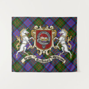 MacDonald Clan Badge & Unicorns w/Tartan  Tapestry