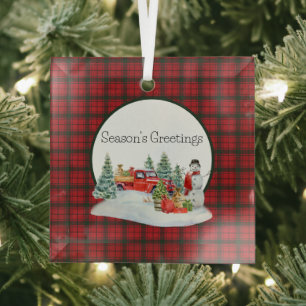 MacDonald of Isles Red Modern Scottish Tartan Glass Tree Decoration