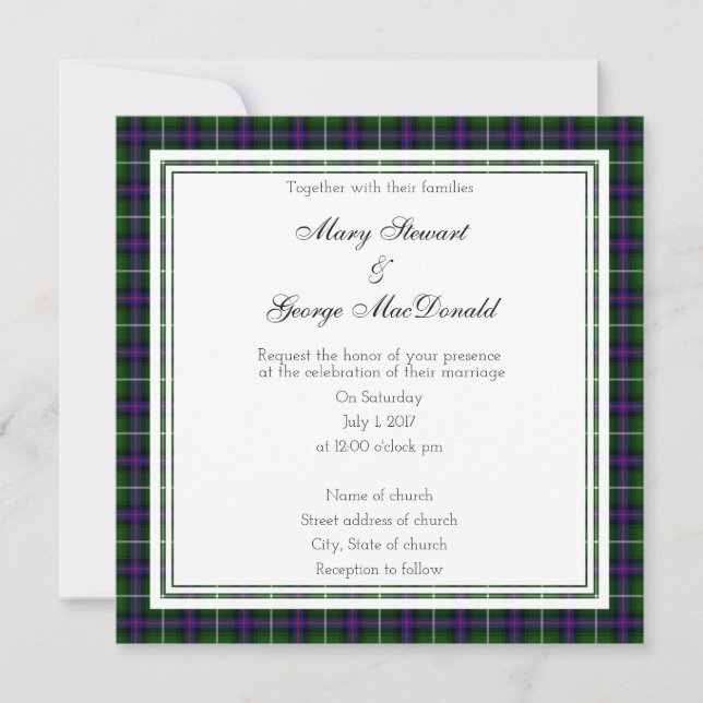 MacDonald Of The Isles Scottish Wedding Square Invitation (Front)