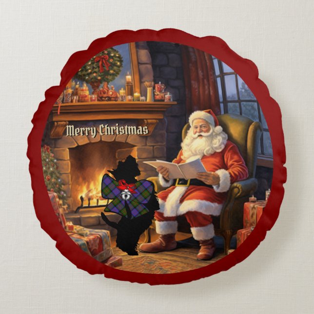 MacDonald Scottie Dog/Santa Personal Xmas Round Cushion (Front)