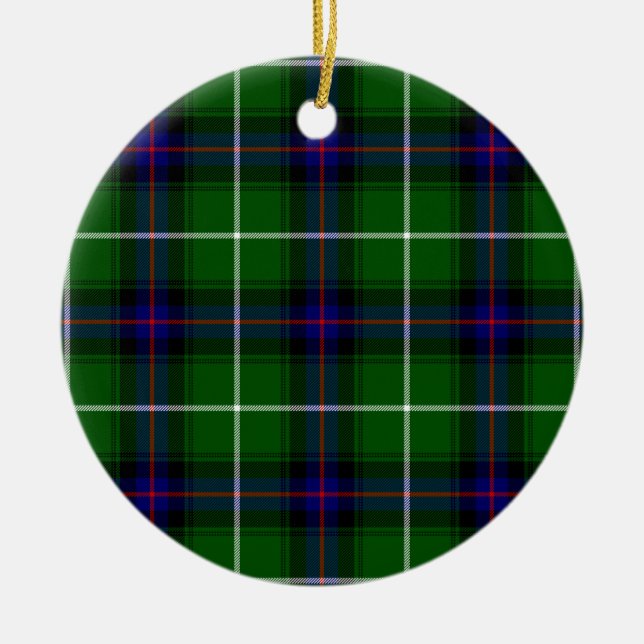MacDonald tartan green blue plaid Ceramic Tree Decoration (Front)