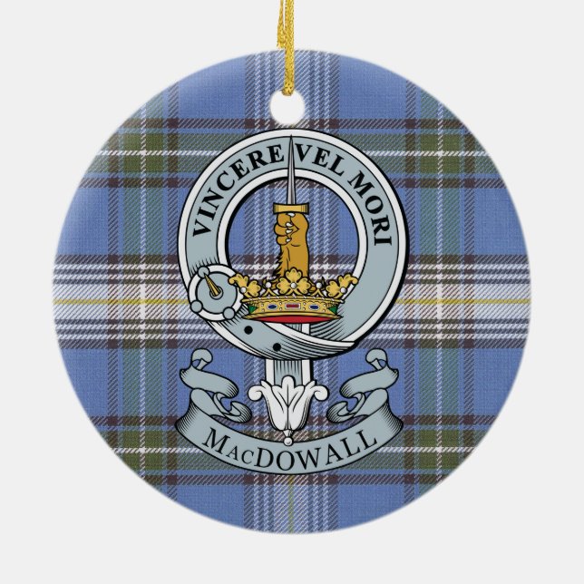 MacDowall Crest + Tartan Circle Ornament (Back)